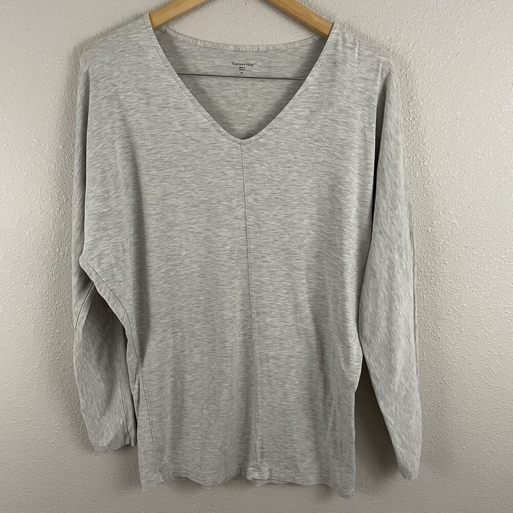Garnet Hill Womens M Gray Zuri Comfort Knit Top Dolman Long Sleeve